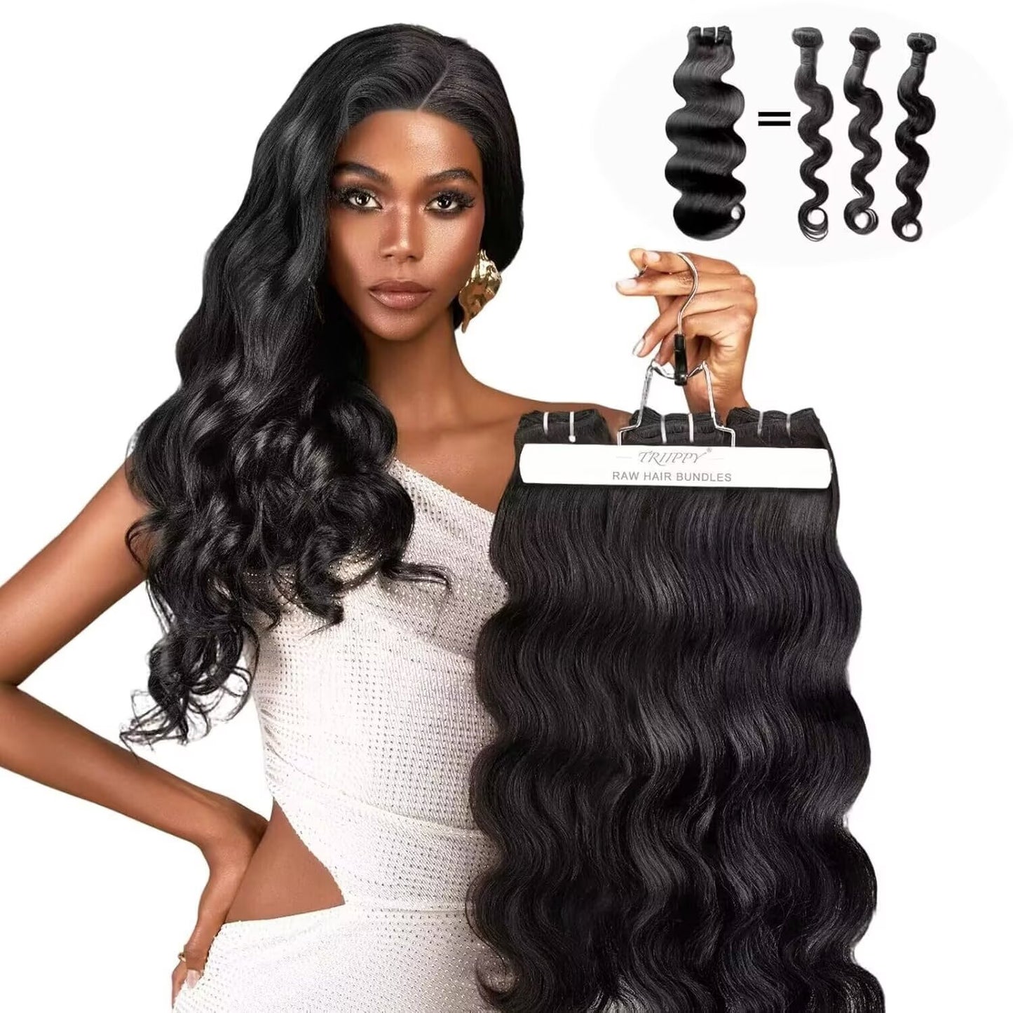 TRIIPPY Body Wave Bundles Human Hair,100% Raw Cambodian Hair Wavy 3 Bundles,Triple The Lifespan Over Regular Virgin Hair Bundle,No.1 Raw Hair Brand On Amazon Natural Color