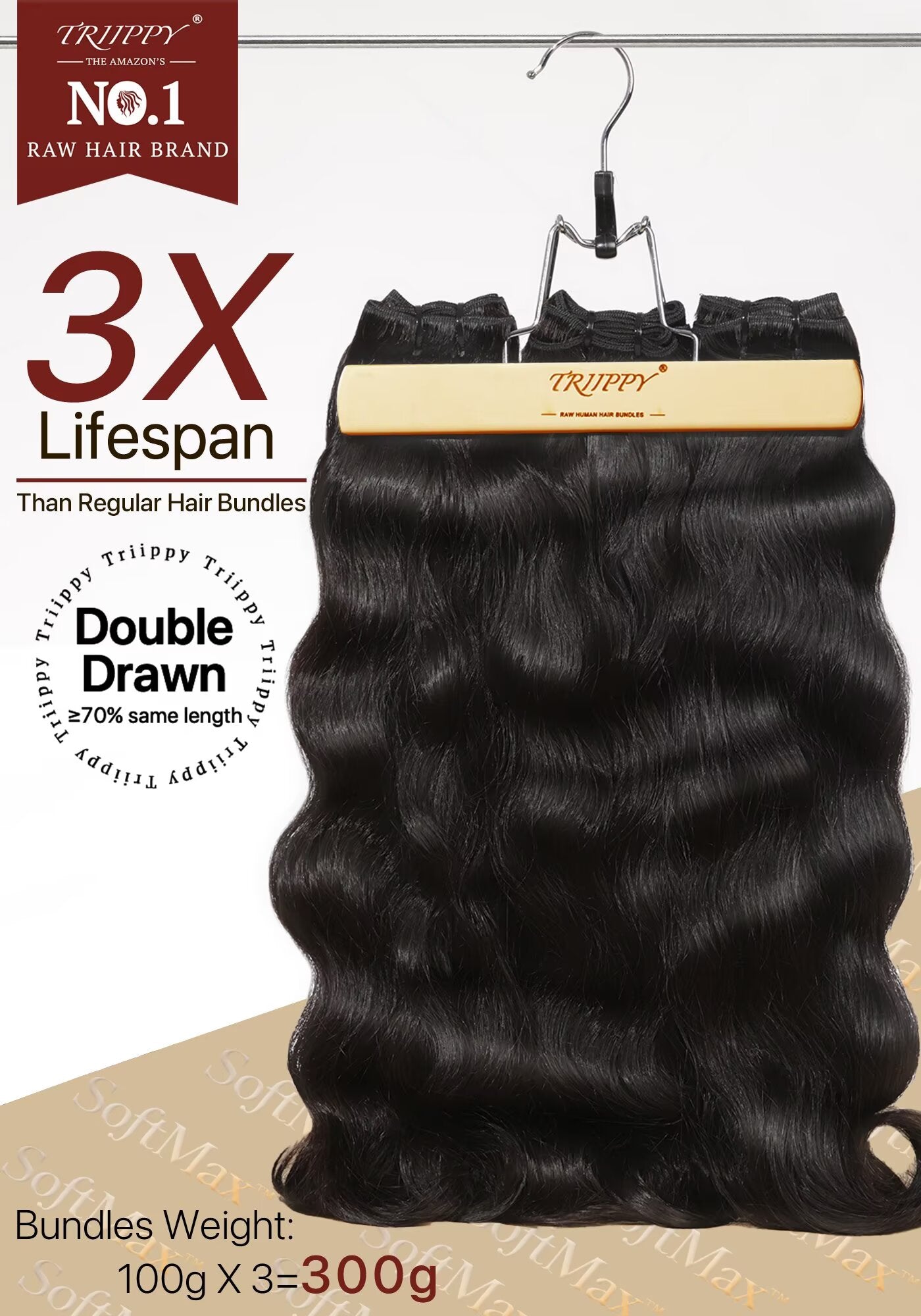 TRIIPPY Raw Natural Body Wave Bundles Human Hair,100% Cambodian Raw Hair Sew in Weave Double Drawn 3 Bundles,3X Lasting And Durable Over Virgin Hair,No.1 Raw Hair Brand On Amazon